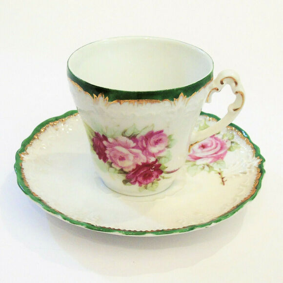 Antique 1848-1933 WEIMAR Germany DEMITASSE Espresso CUP & SAUCER SET Bone China - Picture 1 of 6